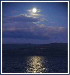 Full moon over the Sea of Galilee, Tiberius, Israel