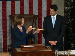 Nancy Pelosi passes the gavel to House Speaker Paul Ryan