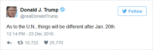 Trump tweet about U.N. resoution against Israel