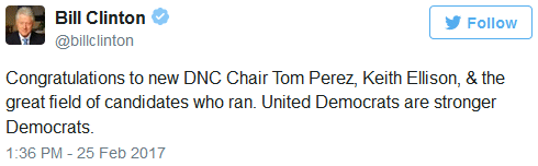 Bill Clinton congratulates Tom Perez on his election