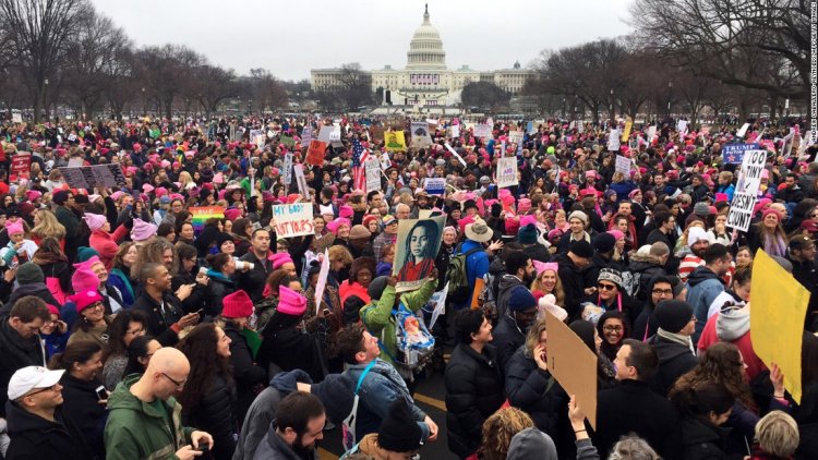 Protesters gather on the National Mall near the US Capitol.