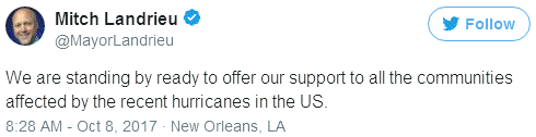 We are standing by ready to offer our support to all the communities affected by the recent hurricanes in the US.