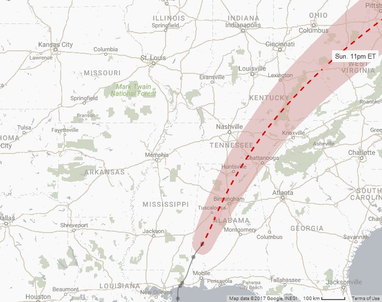 Path of Hurricane and Tropical Storm Nate