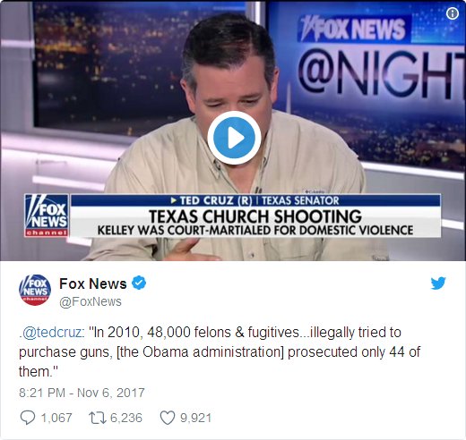 In 2010, 48,000 felons & fugitives...illegally tried to purchase guns, [the Obama administration] prosecuted only 44 of them.