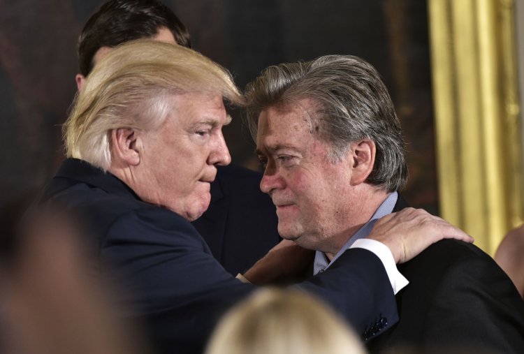 Donald Trump and Stephen Bannon. Photographer: Mandel Ngan/AFP via Getty Images