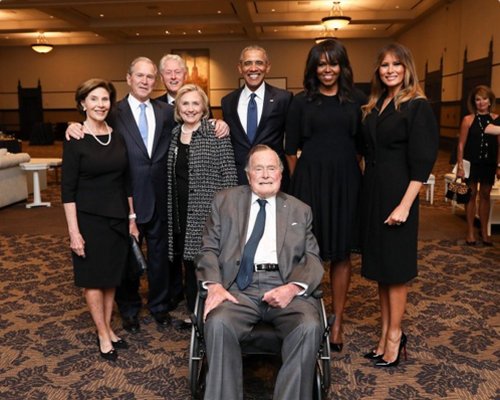 George H.W. Bush, Laura Bush, George W. Bush, Bill Clinton, Hillary Clinton, Barack Obama, Michelle Obama and Melania Trump