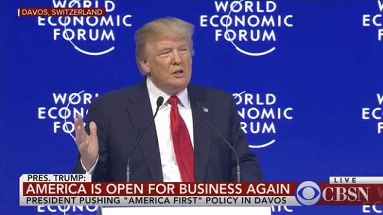 President Donald Trump speaking at the World Economic Forum in Davos, Switzerland