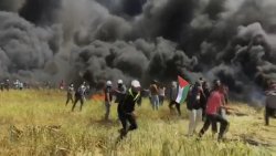 Dark smoke from burning tires at the Gaza/Israel border