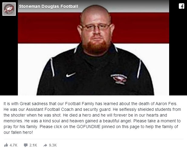 Aaron Feis, assistant football coach, security guard and hero