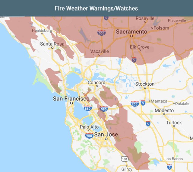 Fire Weather Warnings/Watches in No. CA