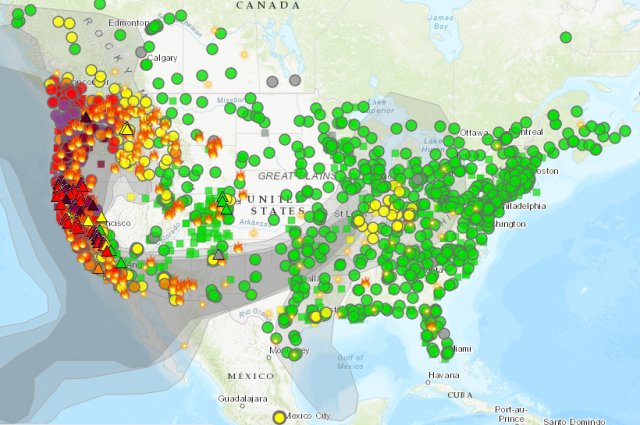 U.S. fire and smoke map