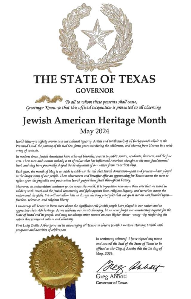 Jewish American History Month May 2024: Texas Governor Abbott