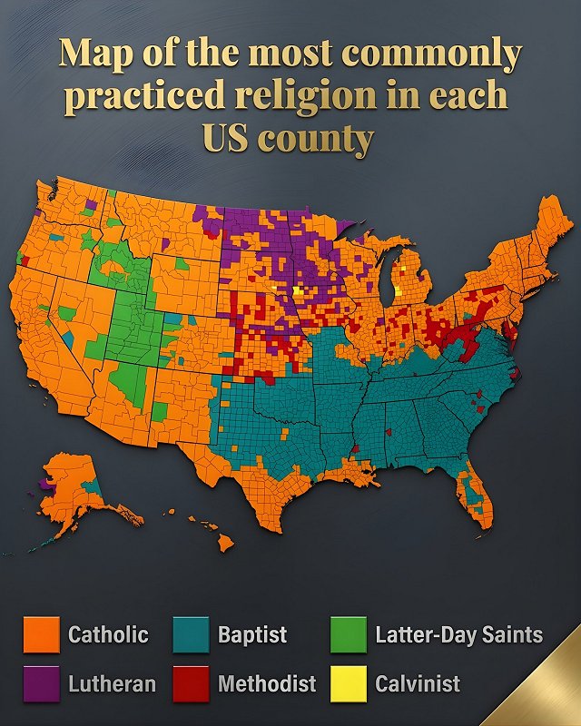 Commonly practiced relgion in U.S. counties