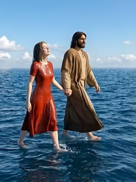 Jesus & girl walking on water