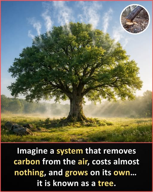 A tree removes carbon from the air