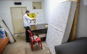A man inside a bomb shelter in the northern Israeli city of Safed, May 8, 2018. (David Cohen/Flash90)
