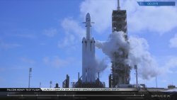 Falcon Heavy rocket test flight at Kennedy Space Center launch complex