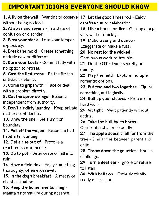 Important idioms to know
