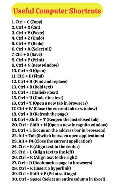 Useful computer shortcuts